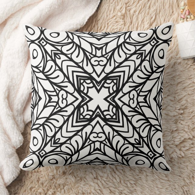 Zwart-wit Mandala Frame Patroon  Kussen (Deken)