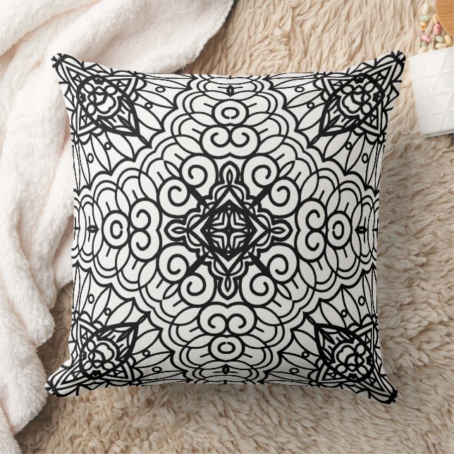 Zwart-wit Mandala Frame Patroon  Kussen (Deken)