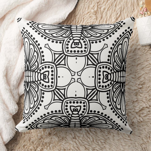 Zwart-wit Mandala Frame Patroon  Kussen (Deken)