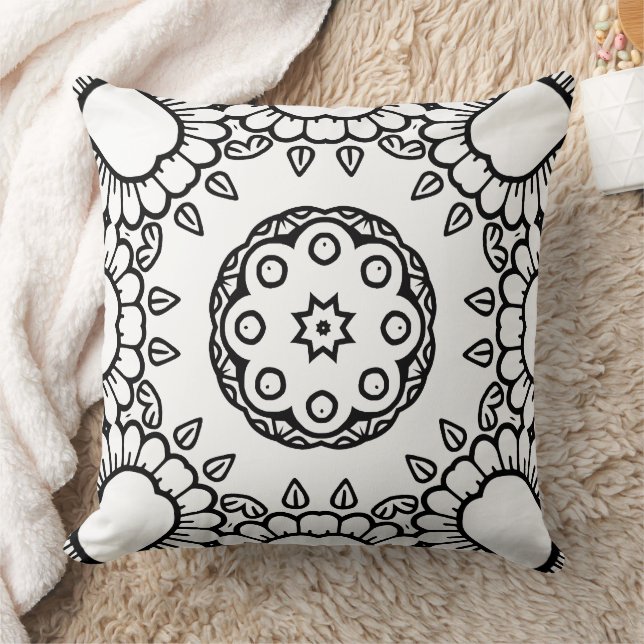 Zwart-wit Mandala Frame Patroon  Kussen (Deken)