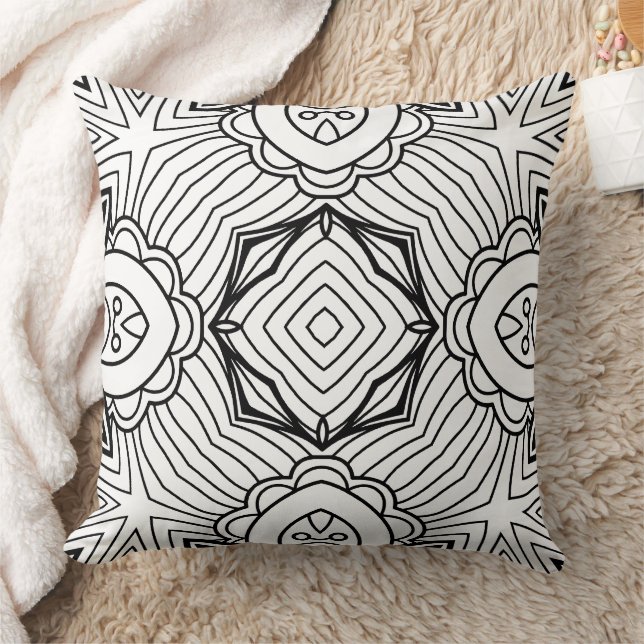 Zwart-wit Mandala Frame Patroon  Kussen (Deken)