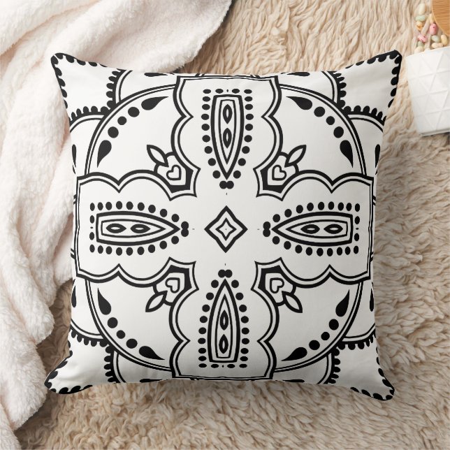 Zwart-wit Mandala Frame Patroon  Kussen (Deken)