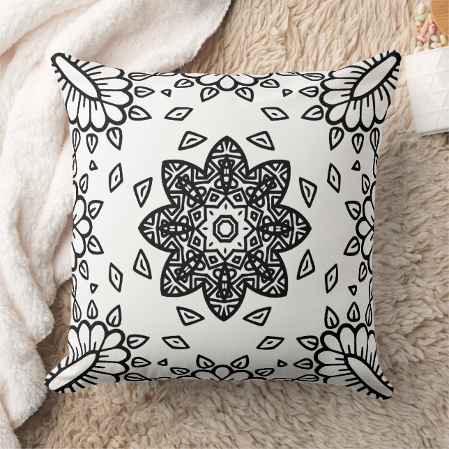 Zwart-wit Mandala Frame Patroon  Kussen (Deken)