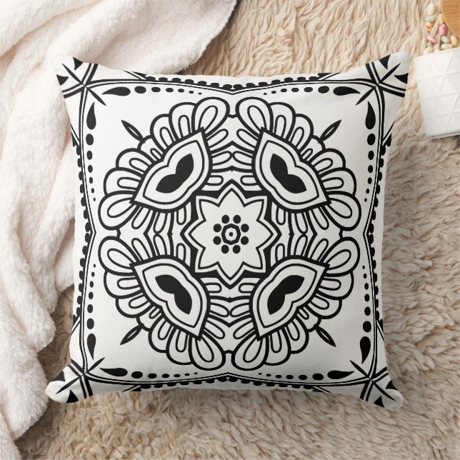 Zwart-wit Mandala Frame Patroon  Kussen (Deken)
