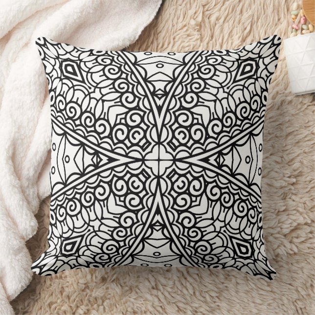 Zwart-wit Mandala Frame Patroon  Kussen (Deken)