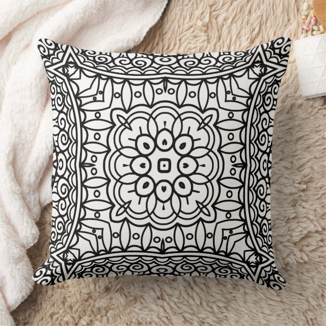 Zwart-wit Mandala Frame Patroon  Kussen (Deken)