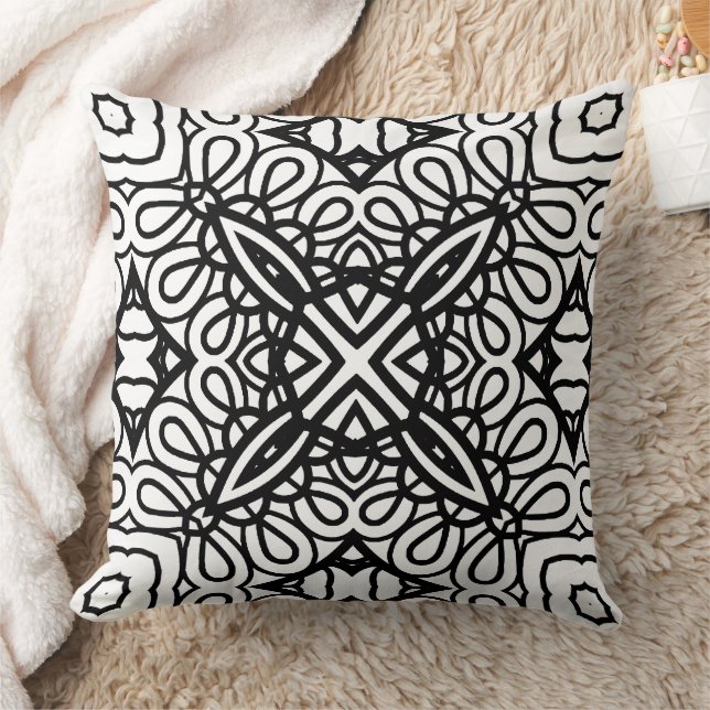 Zwart-wit Mandala Frame Patroon  Kussen (Deken)