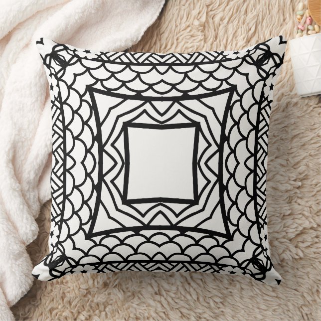 Zwart-wit Mandala Frame Patroon  Kussen (Deken)