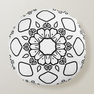 Zwart-wit Mandala Frame Patroon Rond Kussen