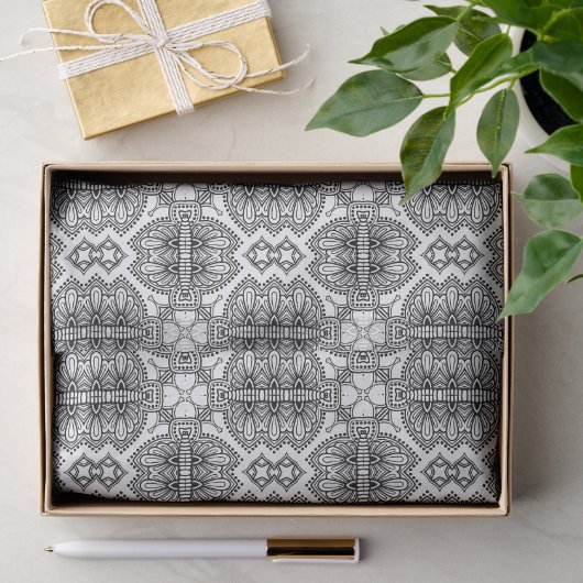 Zwart-wit Mandala Frame Patroon  Tissuepapier (Geschenk)