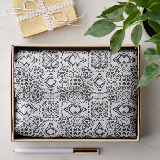 Zwart-wit Mandala Frame Patroon Tissuepapier (Geschenk)