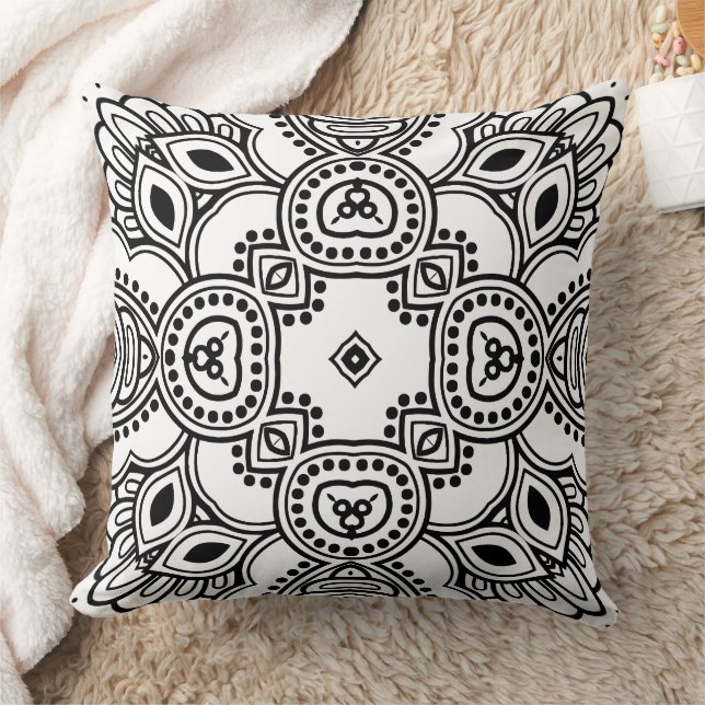 Zwart-wit mandala-framepatroon  kussen (Deken)