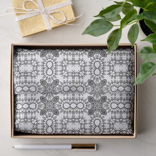 Zwart-wit mandala-framepatroon tissuepapier (Geschenk)