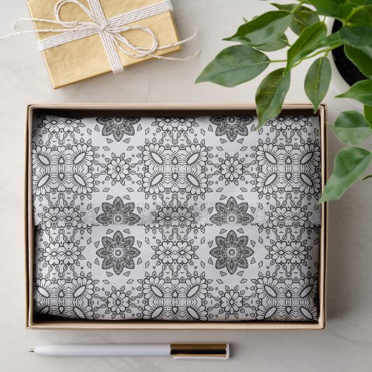 Zwart-wit mandala-framepatroon tissuepapier (Geschenk)