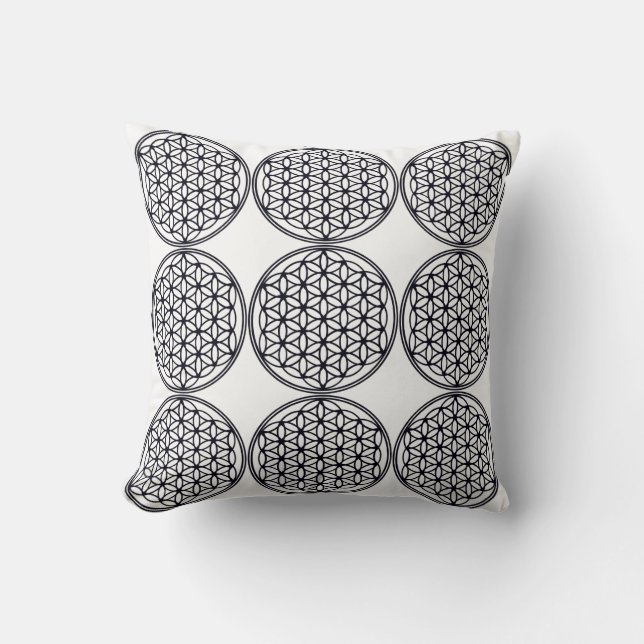 Zwart wit Mandala Geometric Pattern Pillow Kussen (Voorkant)
