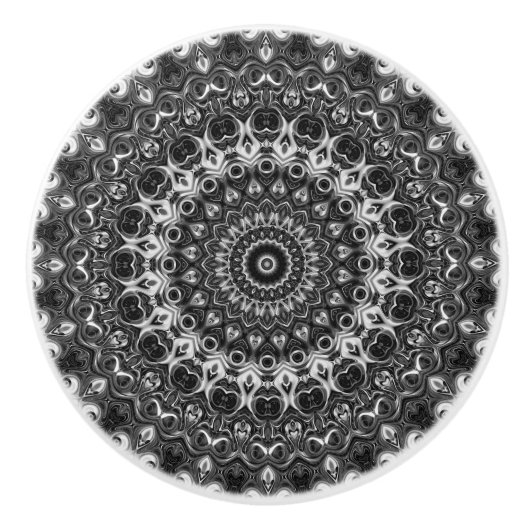 Zwart-wit mandala geometrisch ontwerp keramische knop (Voorkant)