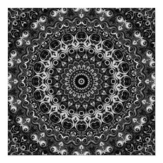Zwart-wit mandala geometrisch ontwerp perfect poster (Voorkant)