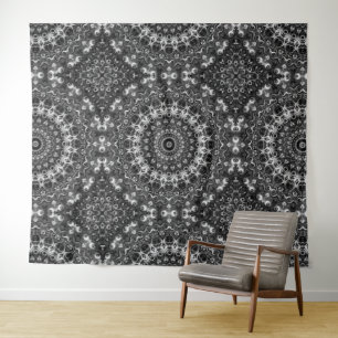 Zwart-wit mandala geometrisch ontwerp wandkleed