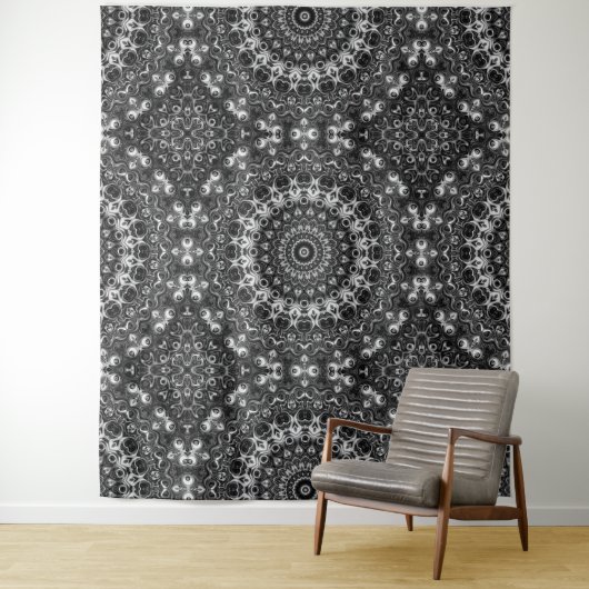 Zwart-wit mandala geometrisch ontwerp wandkleed (In situ)