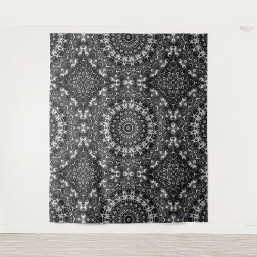 Zwart-wit mandala geometrisch ontwerp wandkleed (Voorkant)