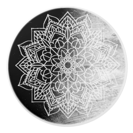 Zwart-wit Mandala Keramische Knop (Voorkant)