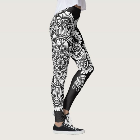 Zwart-wit Mandala Leggings (Rechts)