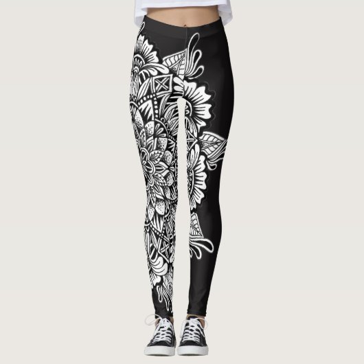 Zwart-wit Mandala Leggings (Voorkant)