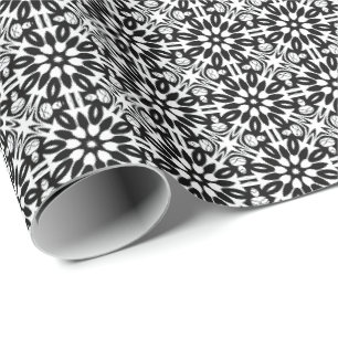 Zwart-wit Mandala lijnen Patroon 3 Cadeaupapier