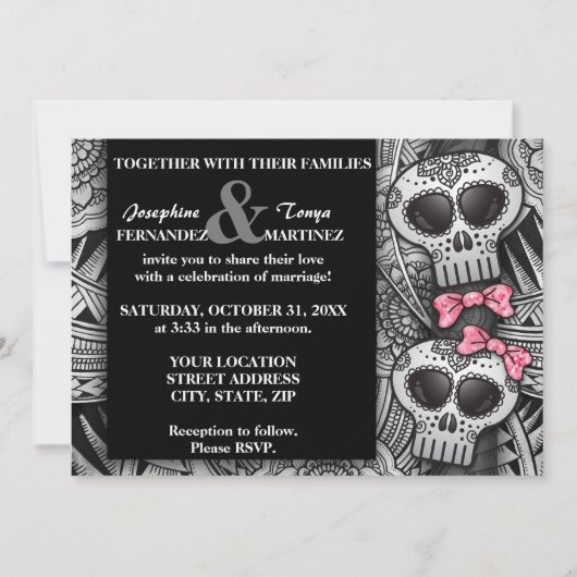 Zwart-wit Mandala Modern Sugar Skull Weddenschap Kaart (Voorkant)