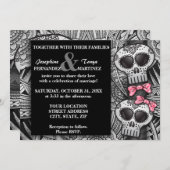 Zwart-wit Mandala Modern Sugar Skull Weddenschap Kaart (Voorkant / Achterkant)