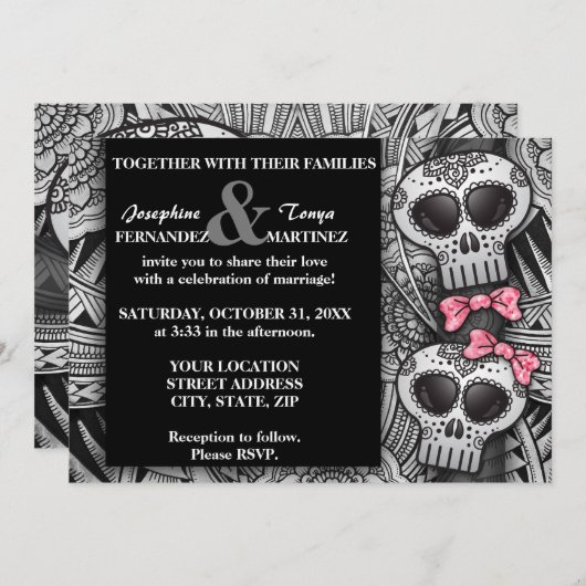 Zwart-wit Mandala Modern Sugar Skull Weddenschap Kaart (Voorkant / Achterkant)