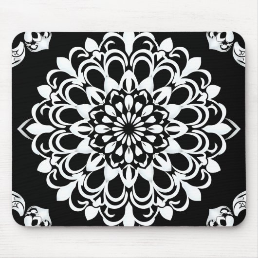 Zwart-wit Mandala-ontwerp Muismat (Voorkant)