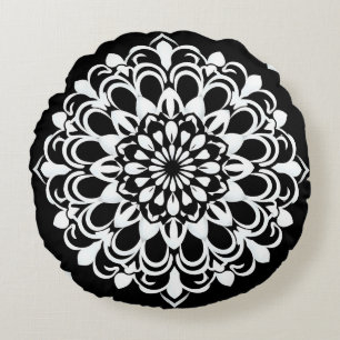 Zwart-wit Mandala-ontwerp Rond Kussen