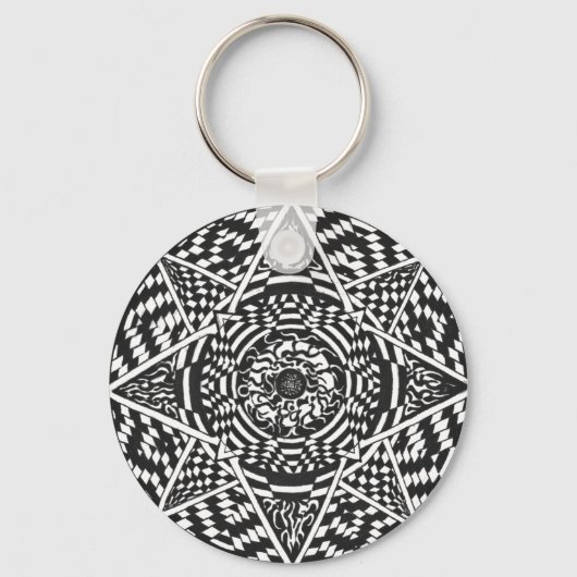 Zwart-wit mandala-ontwerp sleutelhanger (Voorkant)