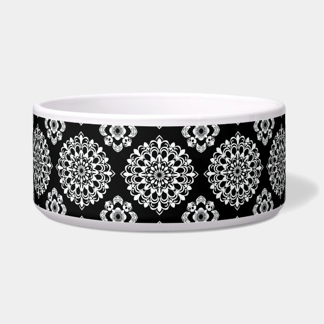 Zwart-wit Mandala-ontwerp Voerbakje (Voorkant)