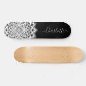 Zwart wit Mandala Pattern Monogram Skateboard (Horizontaal)