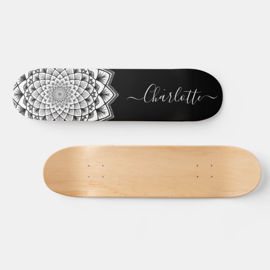 Zwart wit Mandala Pattern Monogram Skateboard (Horizontaal)