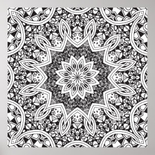 Zwart-wit Mandala Poster