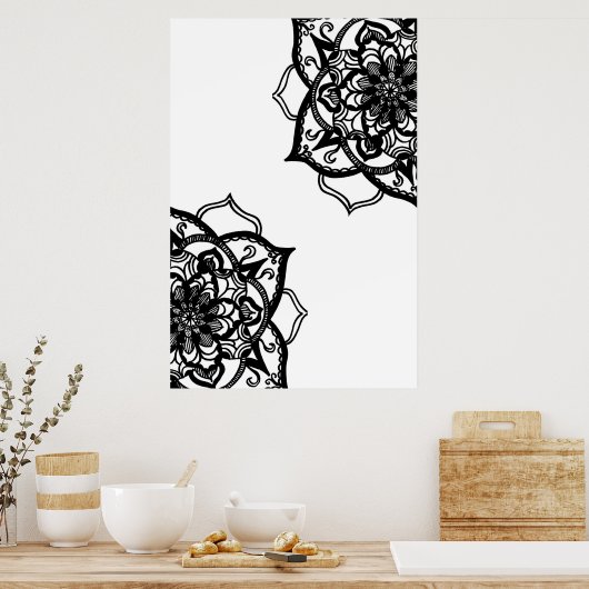 Zwart-wit Mandala Poster (Keuken)