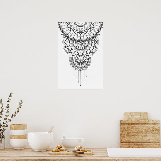 Zwart-wit mandala print (Keuken)