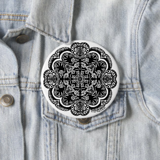 Zwart-wit Mandala Ronde Button 4,0 Cm