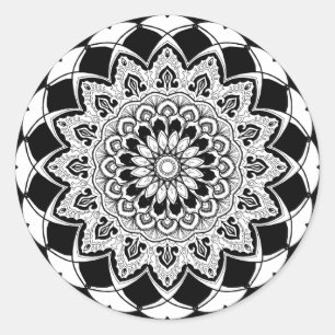 Zwart-wit Mandala Ronde Sticker