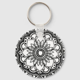 Zwart-wit Mandala Sleutelhanger