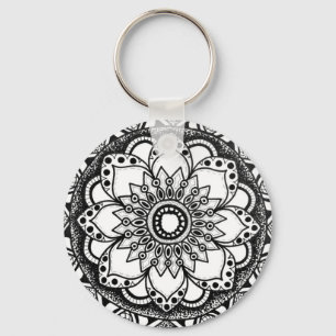 Zwart-wit Mandala Sleutelhanger