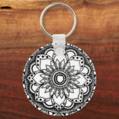 Zwart-wit Mandala Sleutelhanger (Voorkant)