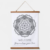 Zwart-wit Mandala Trippy Psychedelische Hippie Hangend Wandkleed (Voorkant)