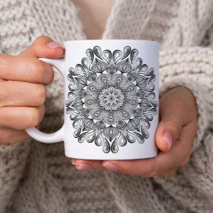 Zwart-wit Mandala Trippy Psychedelische Hippie Koffiemok