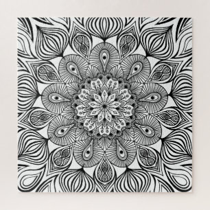 Zwart-wit Mandala Trippy Psychedelische Hippie Legpuzzel