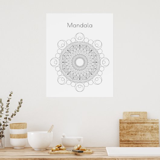 Zwart-wit Mandala v2 Coloring Poster (Keuken)