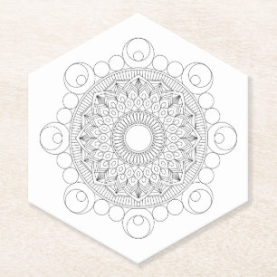 Zwart-wit Mandala v2 Kartonnen Onderzetters